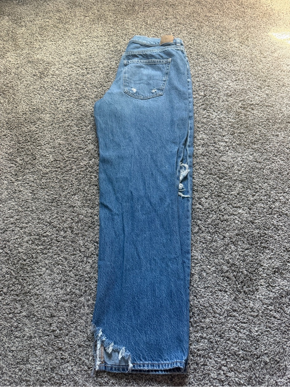 American Eagle Outfitters Blue Boot Cut Jeans with Distressed Hem